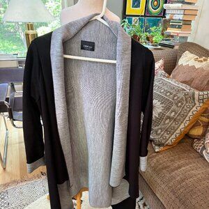ZARA Knit Two-Tone Open Front Cardigan Sweater - Size L - Black & Grey